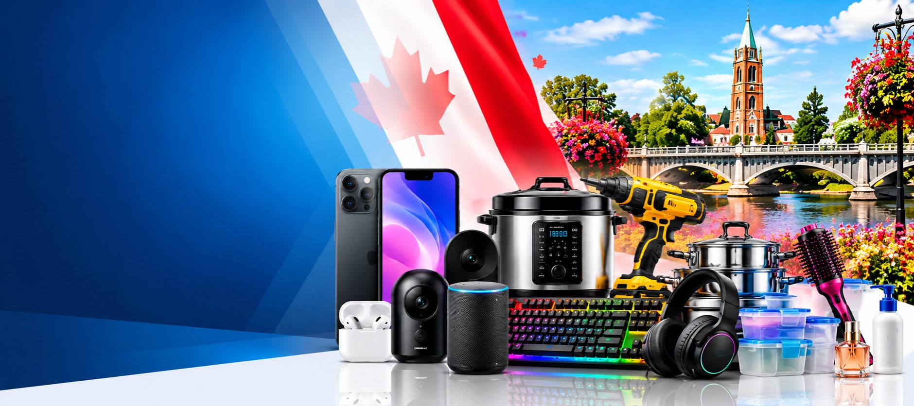 Liquidation products in Brantford, Ontario: discounted phones, kitchen appliances, tools, gaming and beauty products